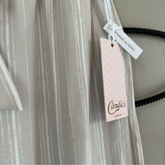 Candies Y2k 00's Paper Bag Belted Tie Waist Pants Tan Ivory Stripe Size Small - Picture 6 of 14